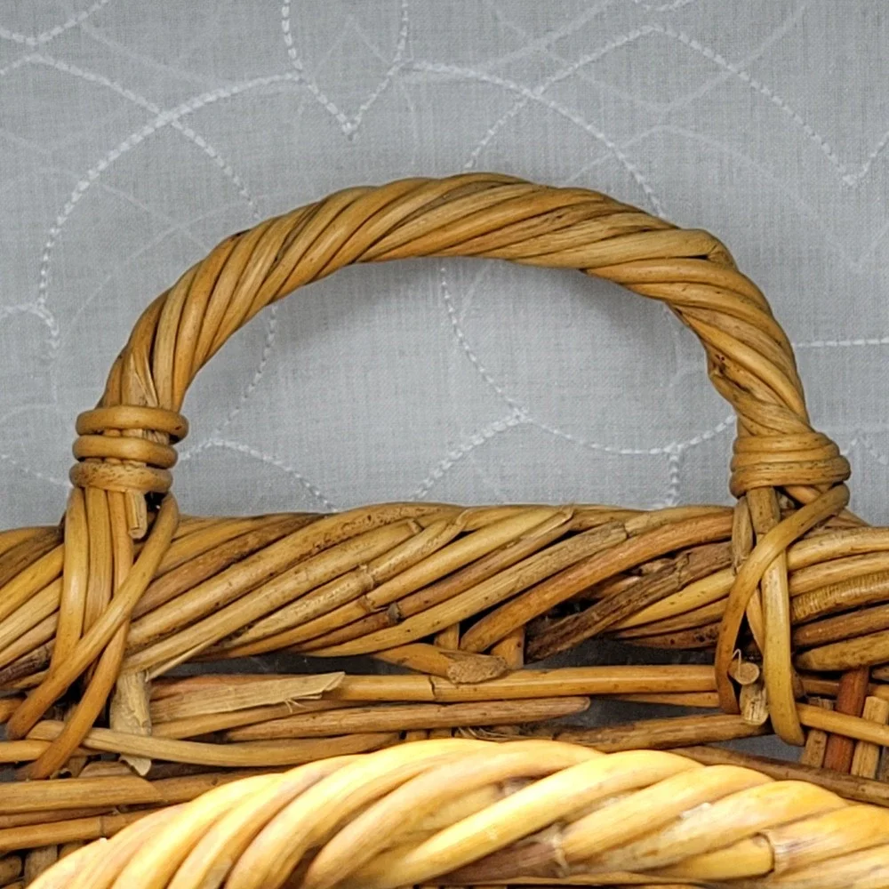Handmade Woven Wicker Stick Basket Large Rustic Storage Handles Farmhouse Decor